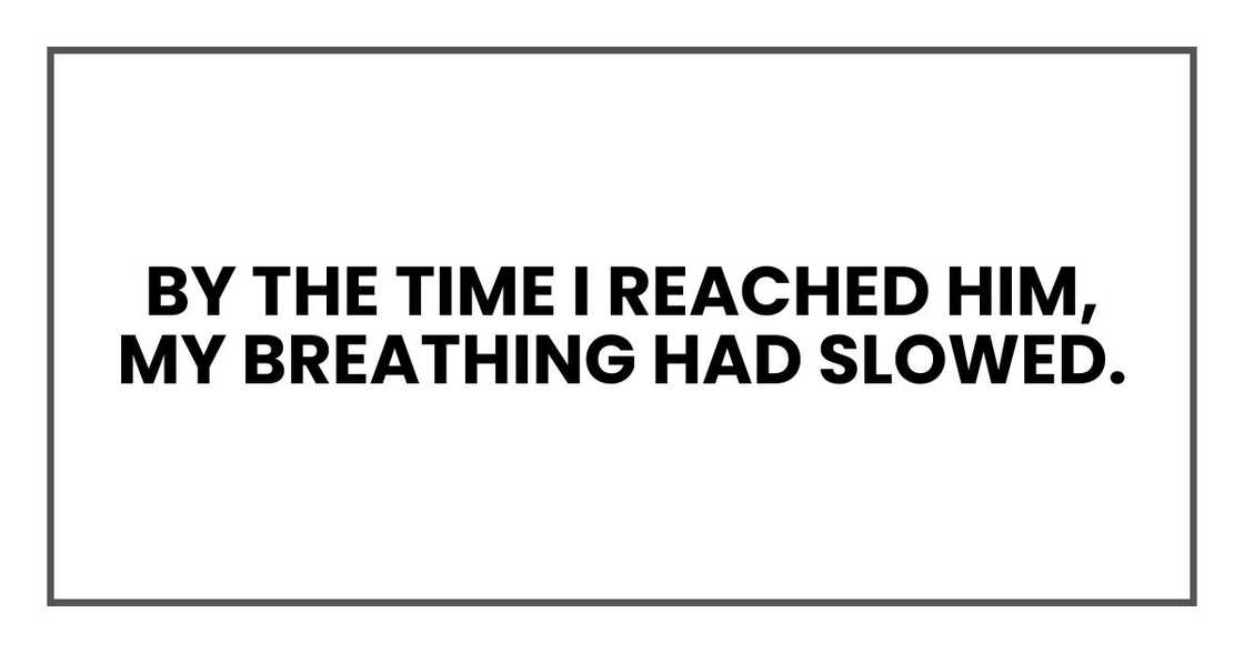 By the time I reached him, my breathing had slowed.