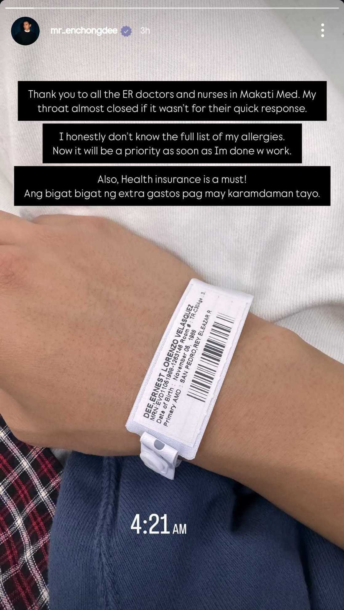Enchong Dee, isinugod sa ER kamakailan lang: "My throat almost closed" Enchong Dee, isinugod sa ER kamakailan lang: "My throat almost closed"