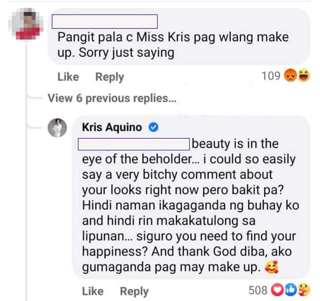 Kris Aquino, sinupalpal ang isang netizen na tinawag siyang 'pangit'