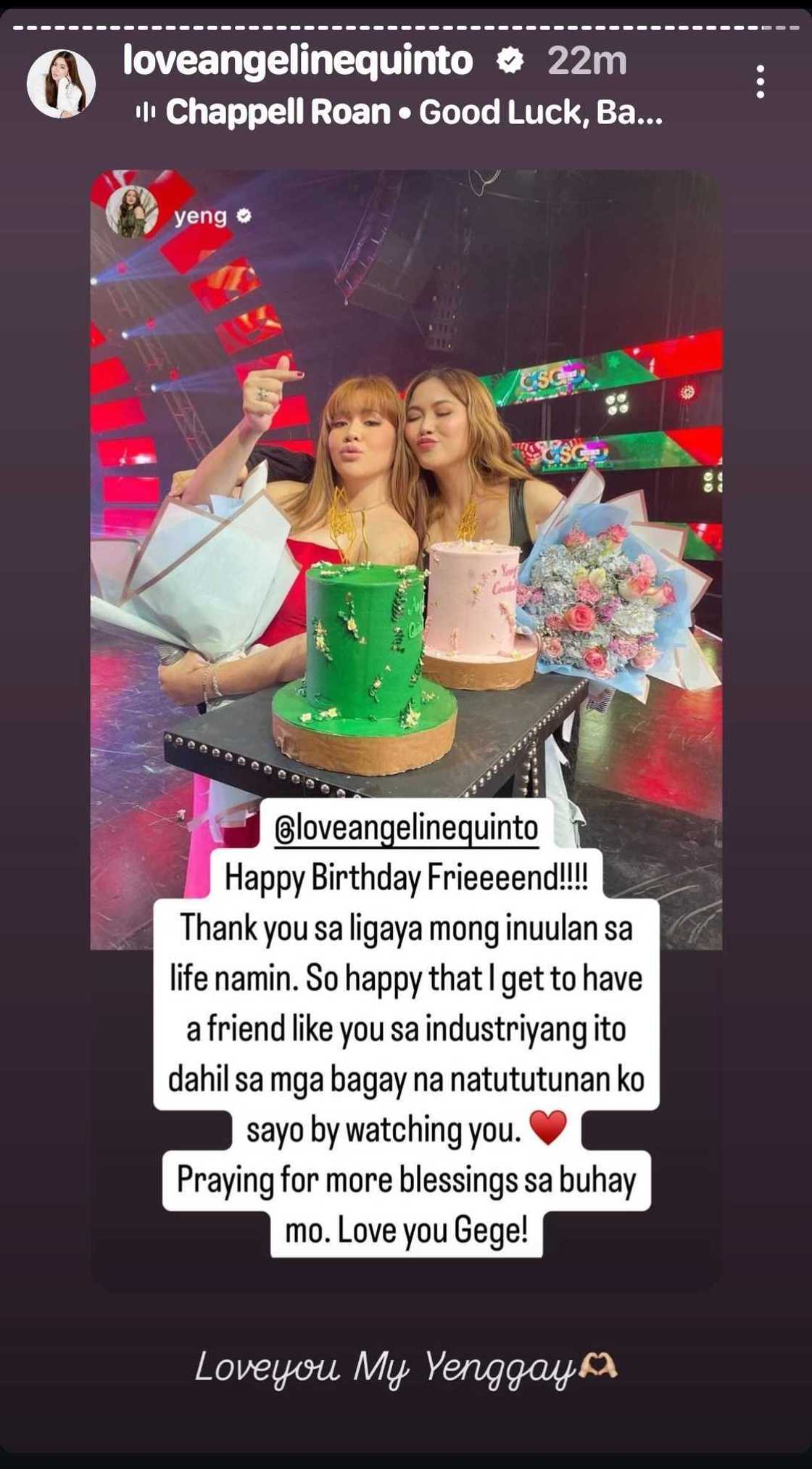 Angeline Quinto, nag-reply sa nakakaantig na birthday message ni Yeng Constantino para sa kanya Angeline Quinto, nag-reply sa nakakaantig na birthday message ni Yeng Constantino para sa kanya