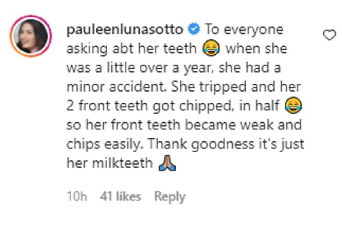 Pauleen Luna recounts minor accident that caused Tali's chipped teeth Pauleen Luna recounts minor accident that caused Tali's chipped teeth