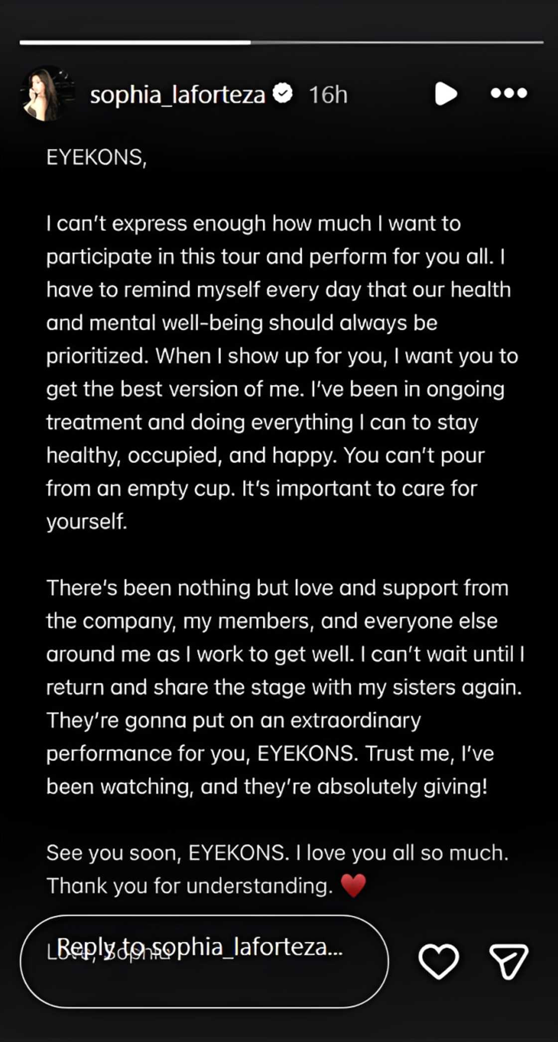 Sophia Laforteza, may update sa kalagayan, nagpaabot ng mensahe sa KATSEYE fans