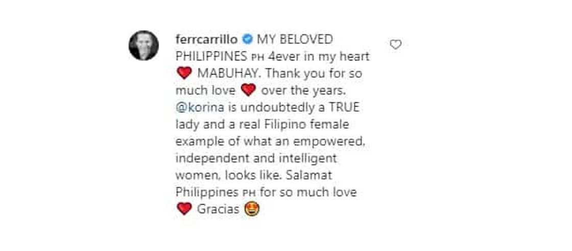 Fernando Carillo finally posts about Korina Sanchez after courtship revelation Fernando Carillo finally posts about Korina Sanchez after courtship revelation
