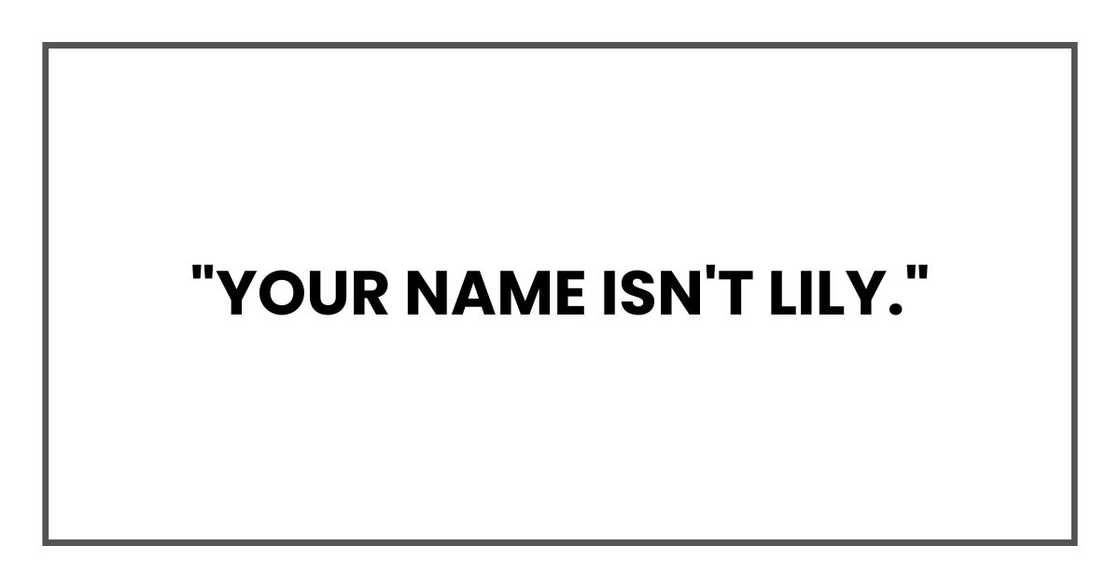 "Your name isn't Lily." "Your name isn't Lily."