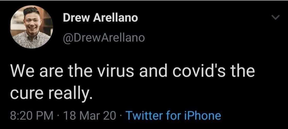 Drew Arellano gets lambasted for his tweet about COVID-19; TV host apologizes Drew Arellano gets lambasted for his tweet about COVID-19; TV host apologizes
