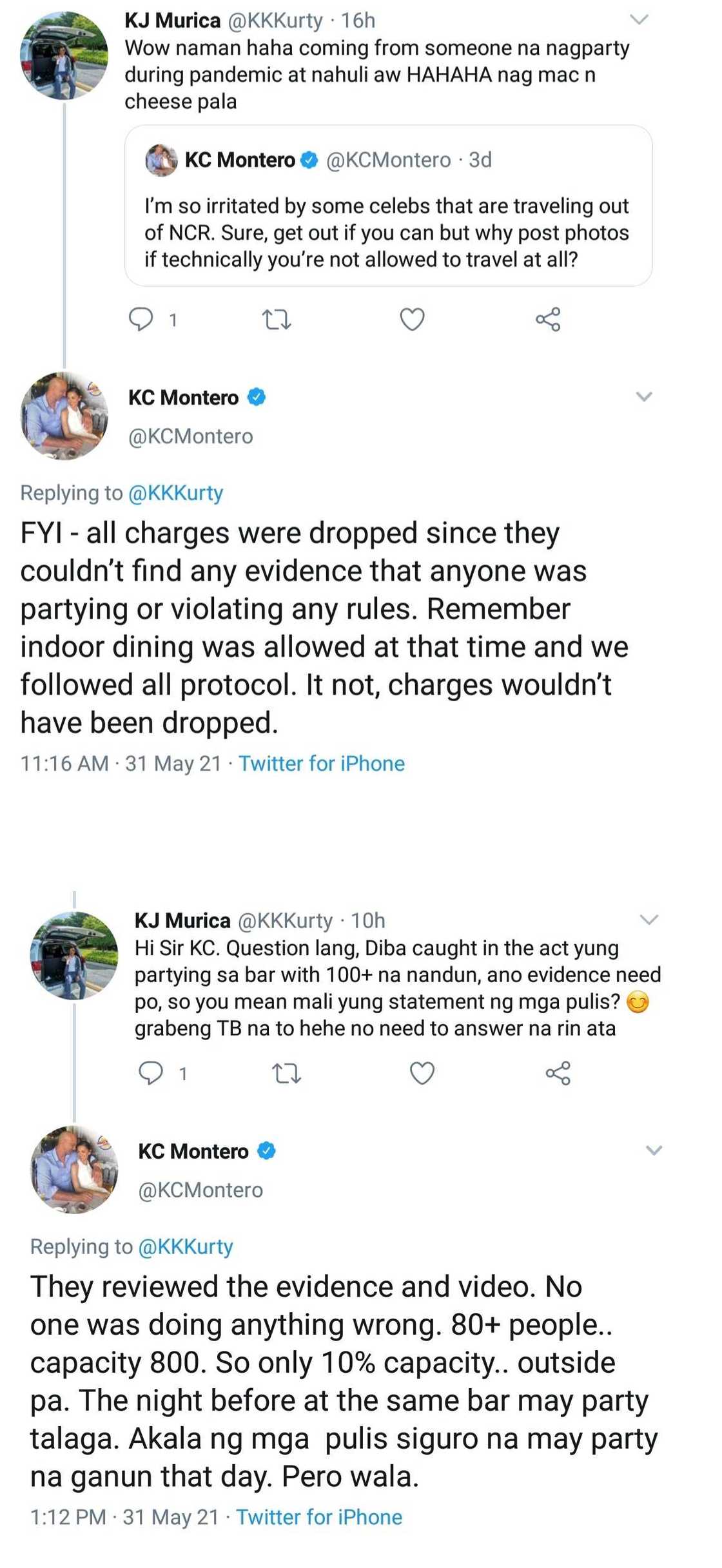 KC Montero lectures netizens who brought up his Makati bar arrest last year KC Montero lectures netizens who brought up his Makati bar arrest last year