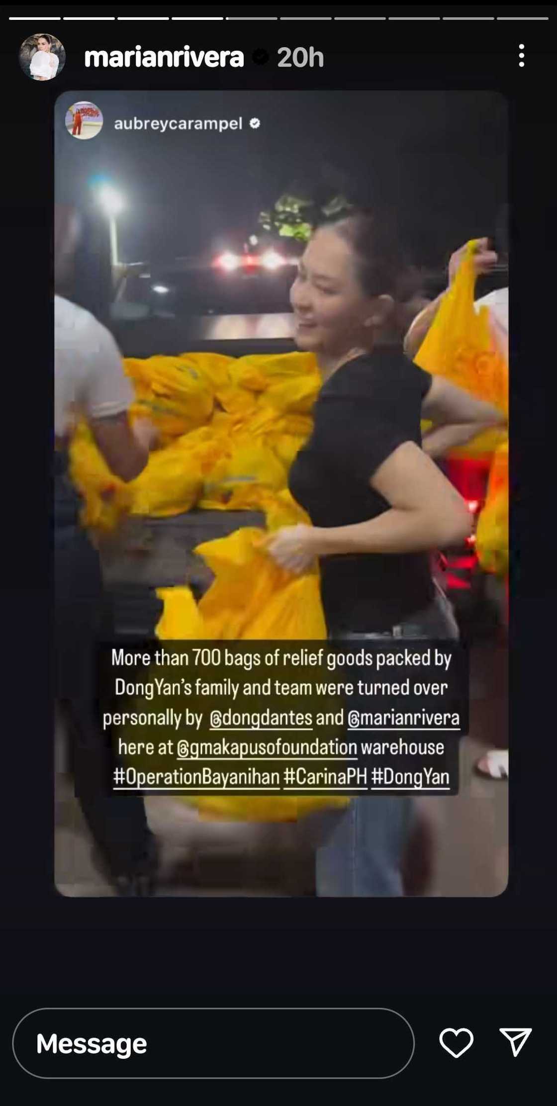 Marian Rivera, Dingdong Dantes donate relief packs to super typhoon Carina victims