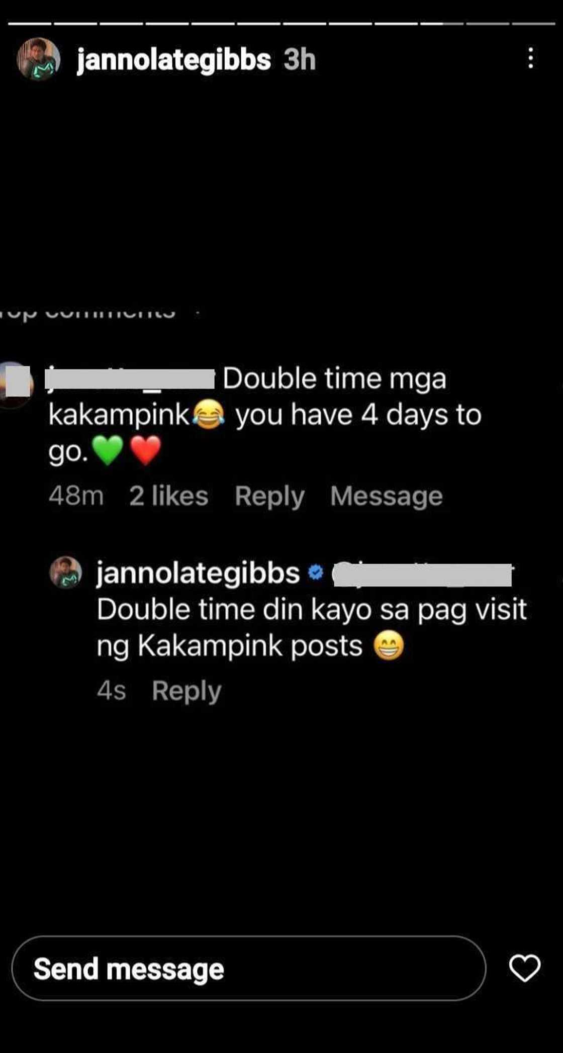 Janno Gibbs hits back at netizen’s “double time mga Kakampink” comment Janno Gibbs hits back at netizen’s “double time mga Kakampink” comment