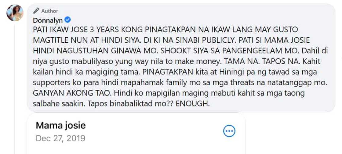 Donnalyn Bartolome, naglabas ng recording ng pag-uusap nila ng kanyang Mama Josie