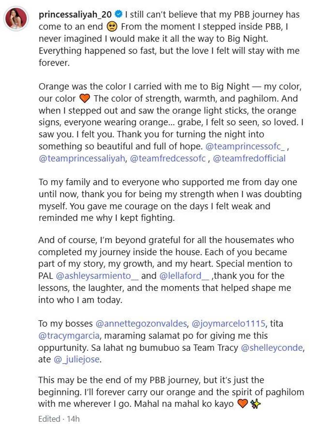 Princess Aliyah, ibinahagi ang kahulugan ng pagsuot ng kulay orange sa PBB Big Night