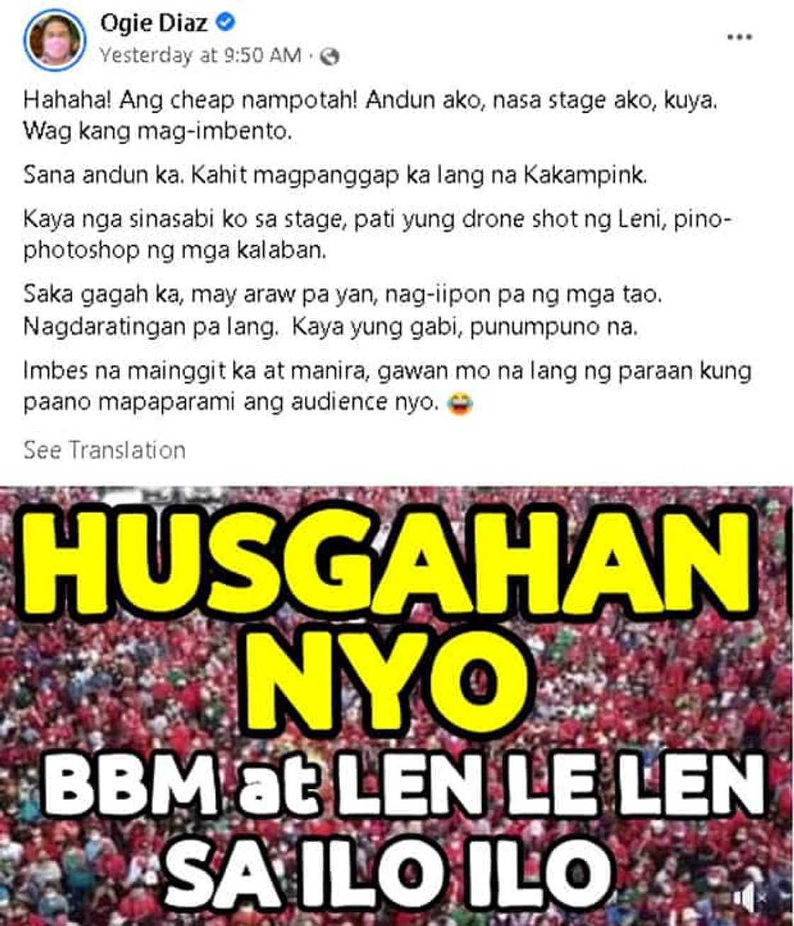 Ogie Diaz calls out video creator of fake news: "Andun ako, kuya...Wag mag-imbento" Ogie Diaz calls out video creator of fake news: "Andun ako, kuya...Wag mag-imbento"