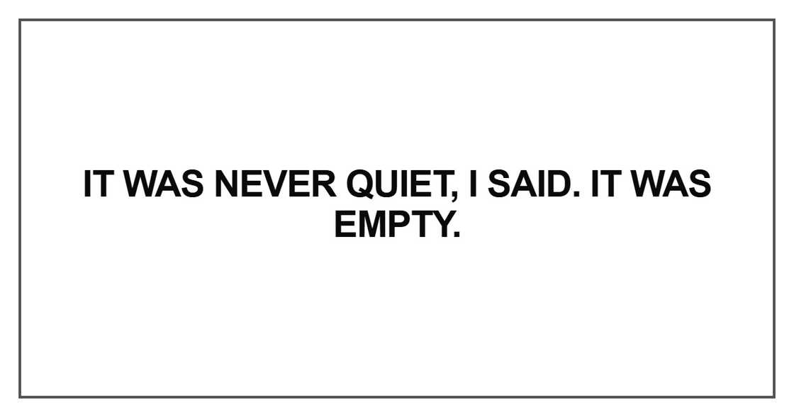 It was never quiet, I said. It was empty It was never quiet, I said. It was empty