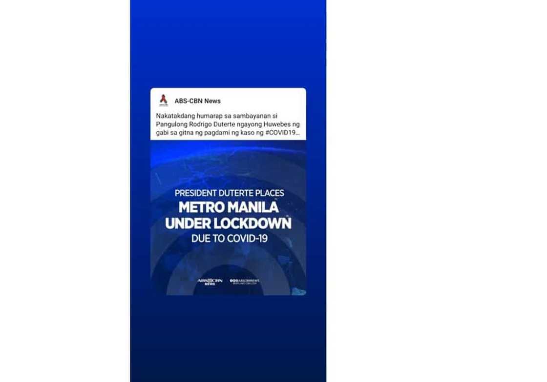 ABS-CBN apologizes for posting ‘Metro Manila lockdown’ ahead of announcement ABS-CBN apologizes for posting ‘Metro Manila lockdown’ ahead of announcement