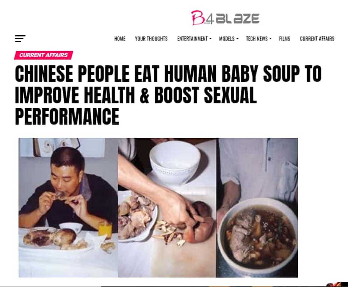 False: Chinese man having ‘human baby soup’ to ‘improve health’