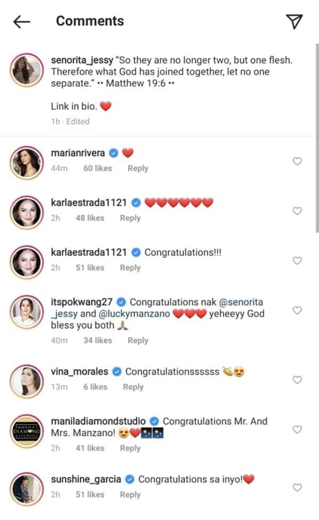 Celebrities congratulate Jessy Mendiola and Luis Manzano on their intimate wedding Celebrities congratulate Jessy Mendiola and Luis Manzano on their intimate wedding