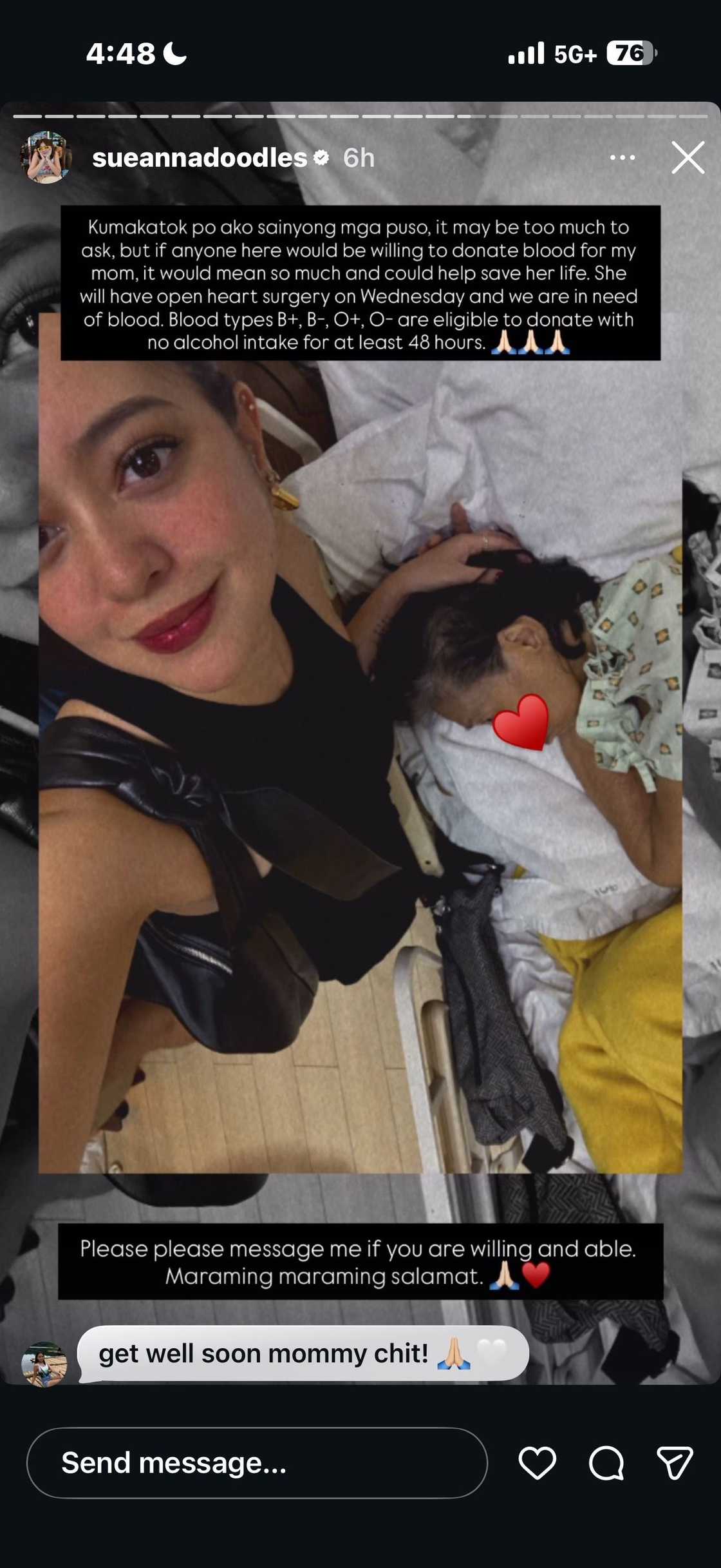 Sue Ramirez appeals for blood donors for Mom’s open-heart surgery: “I am knocking on your hearts”