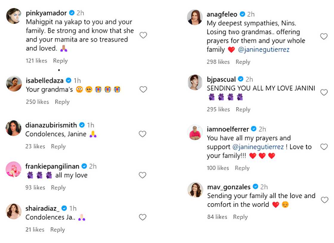 Celebrities, may mensahe kay Janine Gutierrez na namatayan ng dalawang lola Celebrities, may mensahe kay Janine Gutierrez na namatayan ng dalawang lola