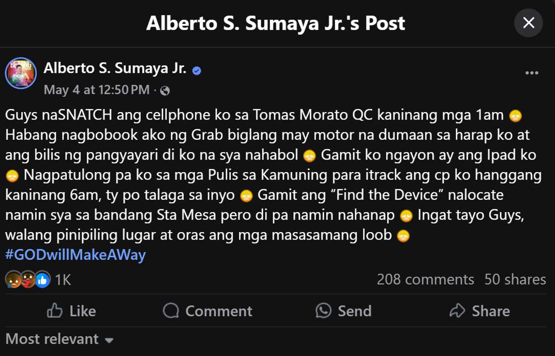 Betong Sumaya, may payo matapos ma-agaw ang cellphone: “Ingat tayo guys” Betong Sumaya, may payo matapos ma-agaw ang cellphone: “Ingat tayo guys”