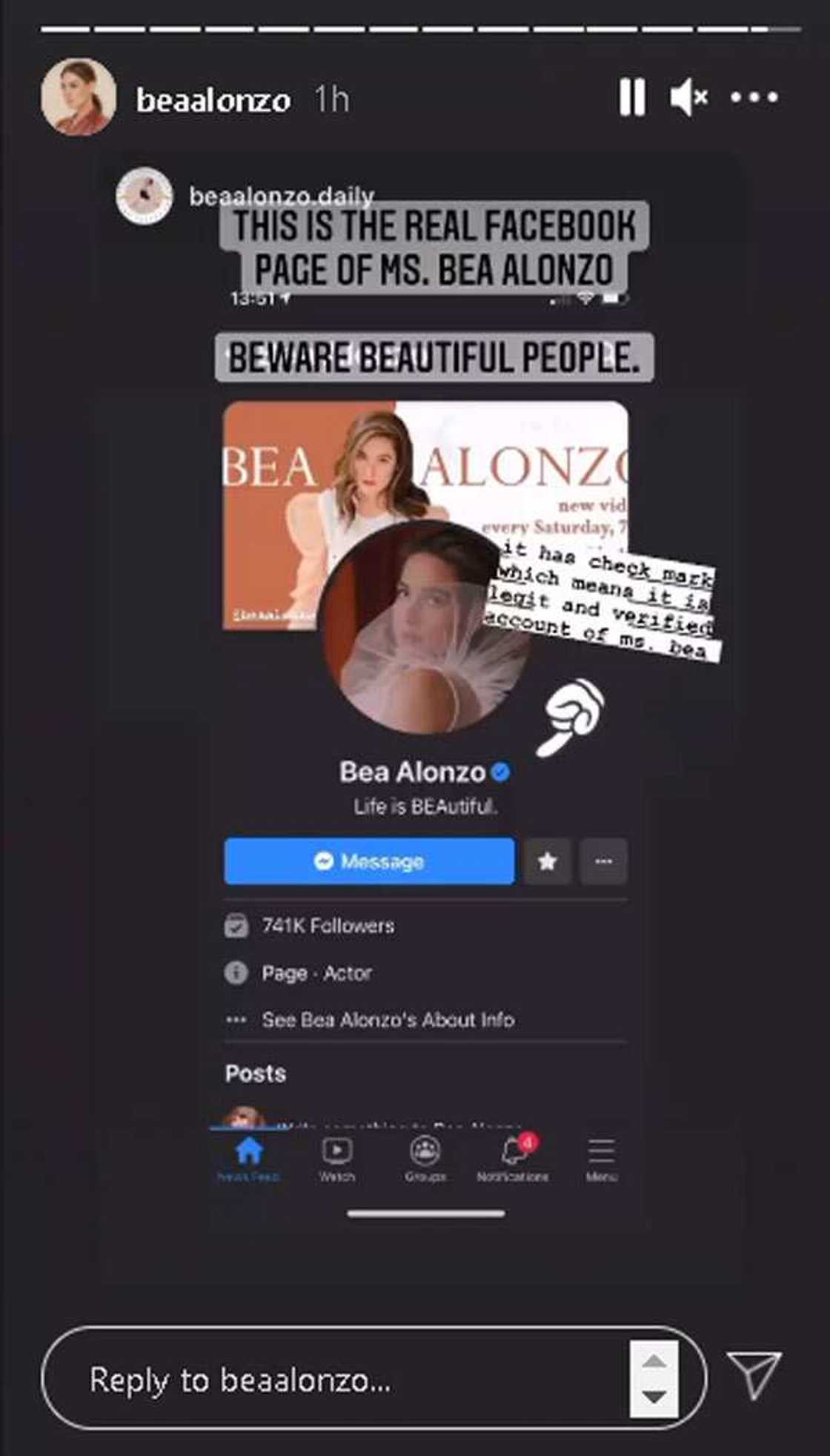 Bea Alonzo seeks help after discovering fake Facebook accounts posting her videos and photos