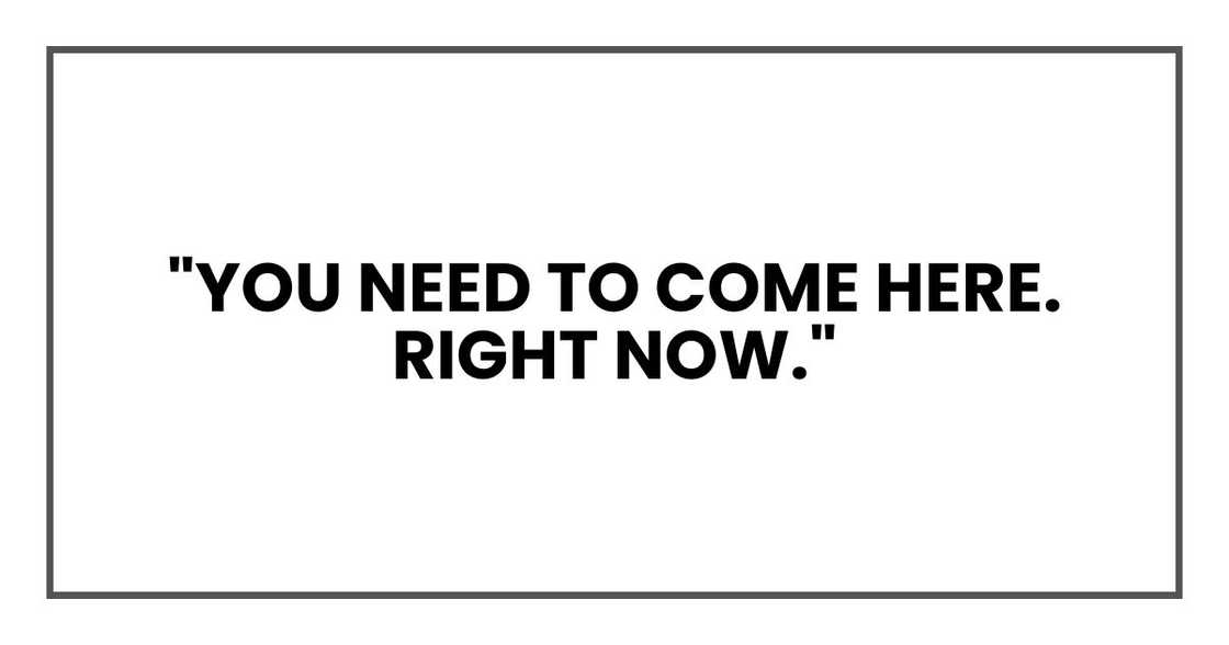"you need to come here. RIGHT NOW."