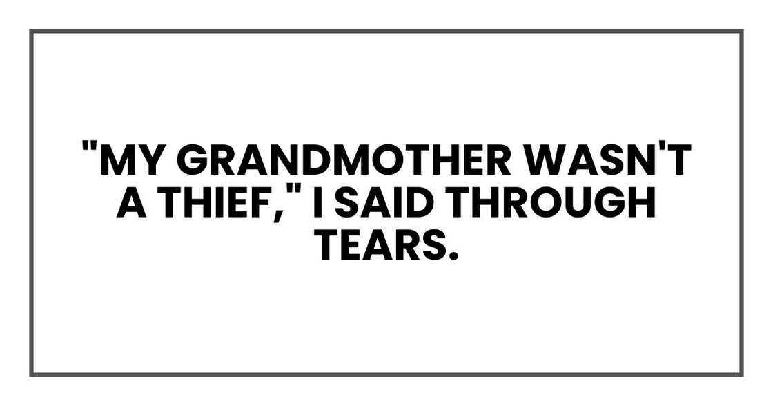 "My grandmother wasn't a thief," I said through tears.
