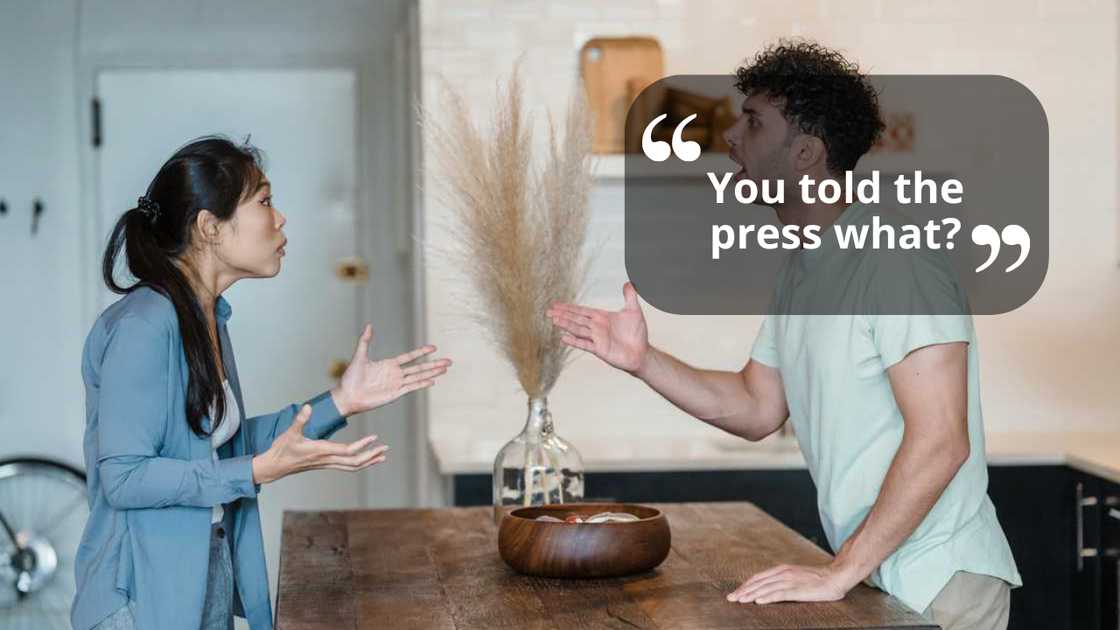 A couple arguing in the kitchen