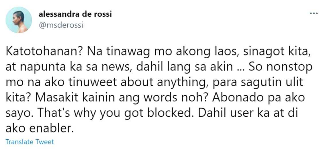 Alessandra De Rossi fires back at basher asking if it hurts to hear the truth