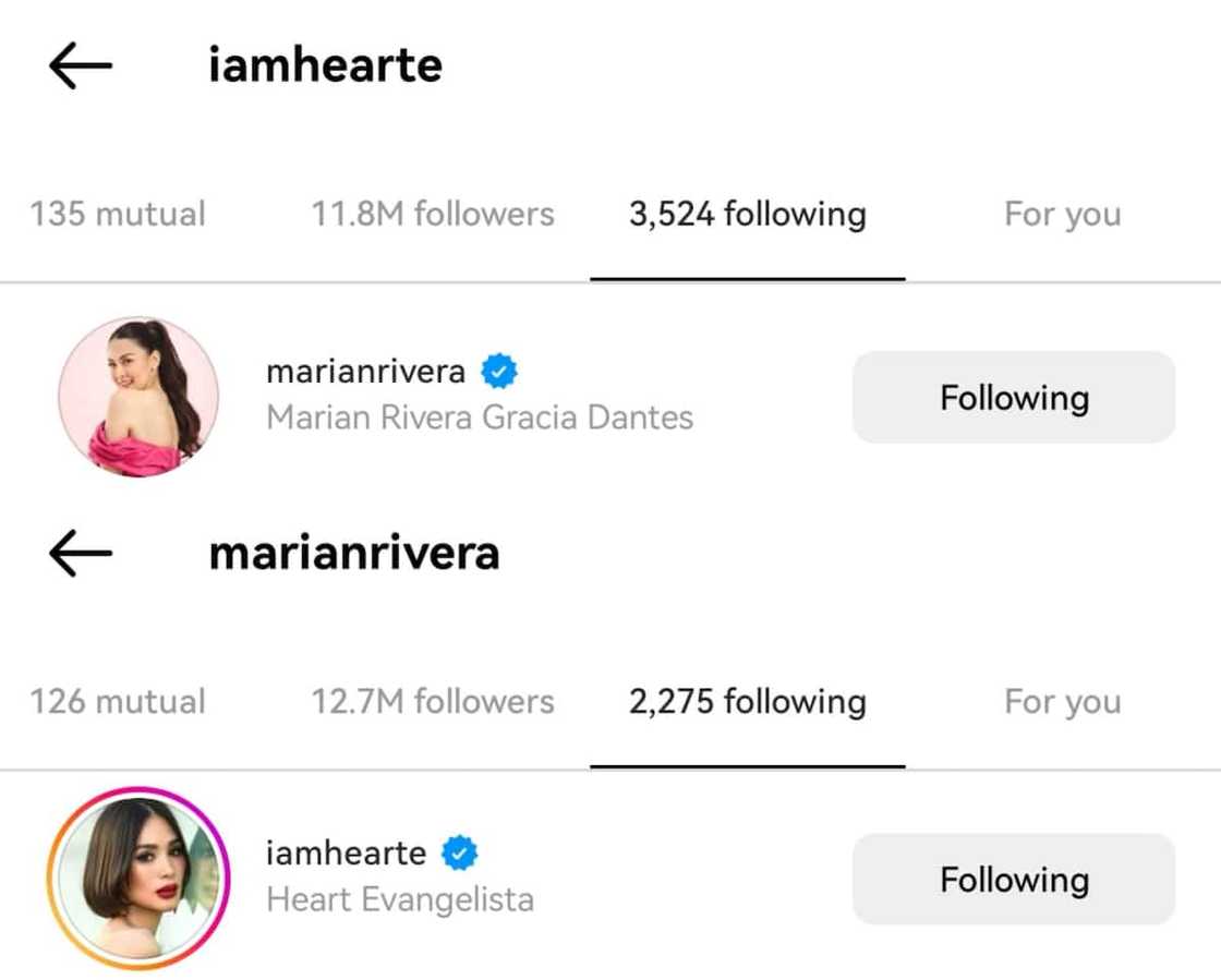 Heart Evangelista at Marian Rivera, naka-follow na sa isa't-isa sa Instagram Heart Evangelista at Marian Rivera, naka-follow na sa isa't-isa sa Instagram