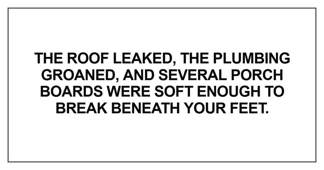 The roof leaked, the plumbing groaned The roof leaked, the plumbing groaned