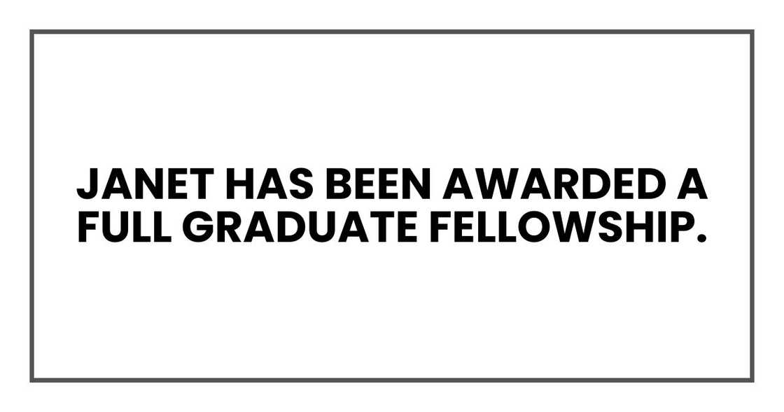 Janet has been awarded a full graduate fellowship.