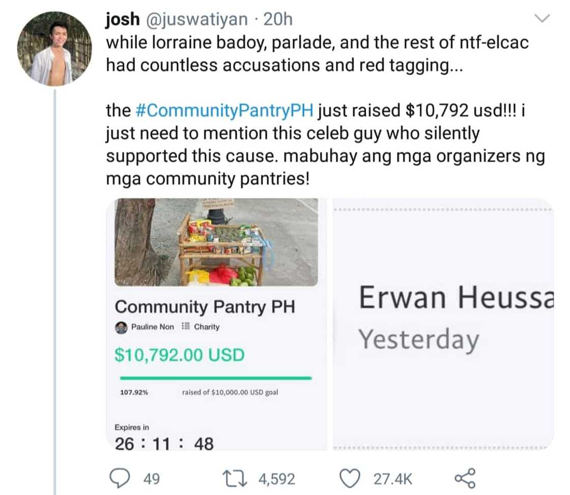 Erwan Heussaff donates $2,000 to Maginhawa community pantry fund drive amid red-tagging issues Erwan Heussaff donates $2,000 to Maginhawa community pantry fund drive amid red-tagging issues