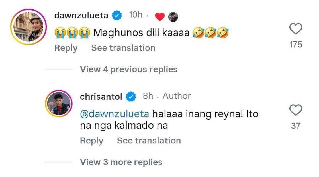 Dawn Zulueta, inaliw ang netizens sa komentong iniwan niya sa post ni Christian Antolin Dawn Zulueta, inaliw ang netizens sa komentong iniwan niya sa post ni Christian Antolin