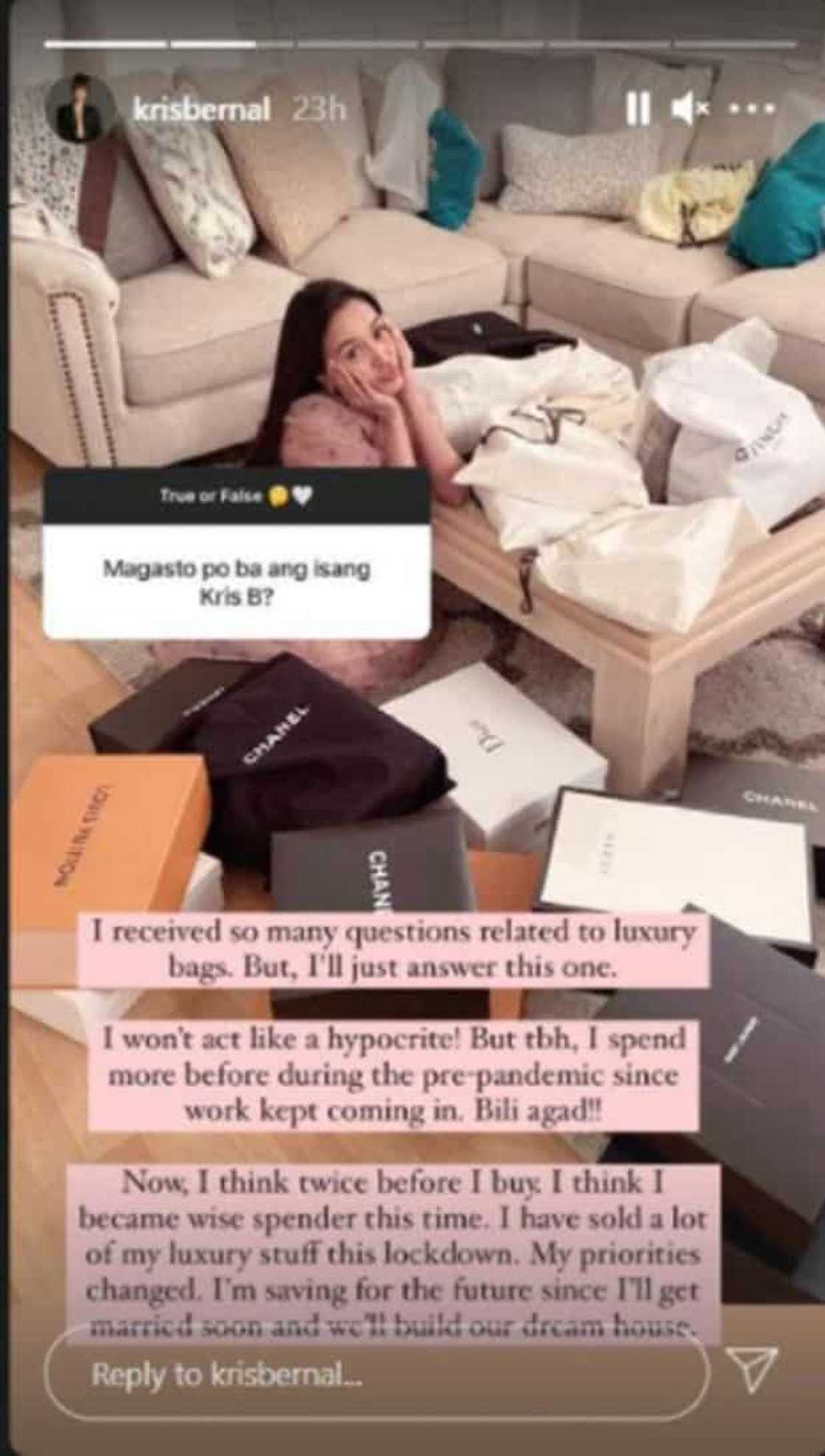 Kris Bernal, inaming nagbenta ng luxury bags nang nag-lockdown: "I won't be a hypocrite" Kris Bernal, inaming nagbenta ng luxury bags nang nag-lockdown: "I won't be a hypocrite"