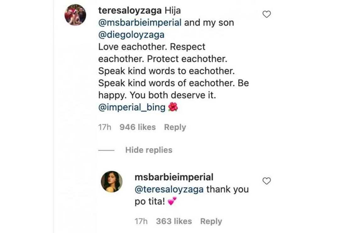 Teresa Loyzaga shows support for Diego Loyzaga & Barbie Imperial’s relationship Teresa Loyzaga shows support for Diego Loyzaga & Barbie Imperial’s relationship