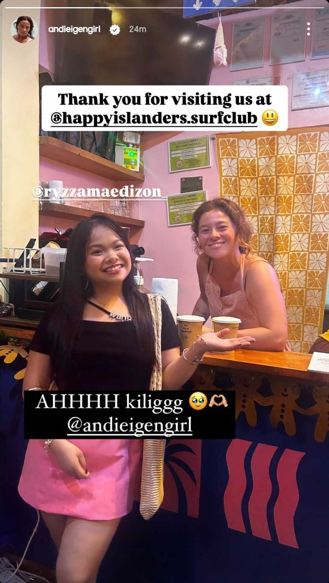 Ryzza Mae Dizon, kinilig matapos bisitahin si Andi Eigenmann sa Siargao