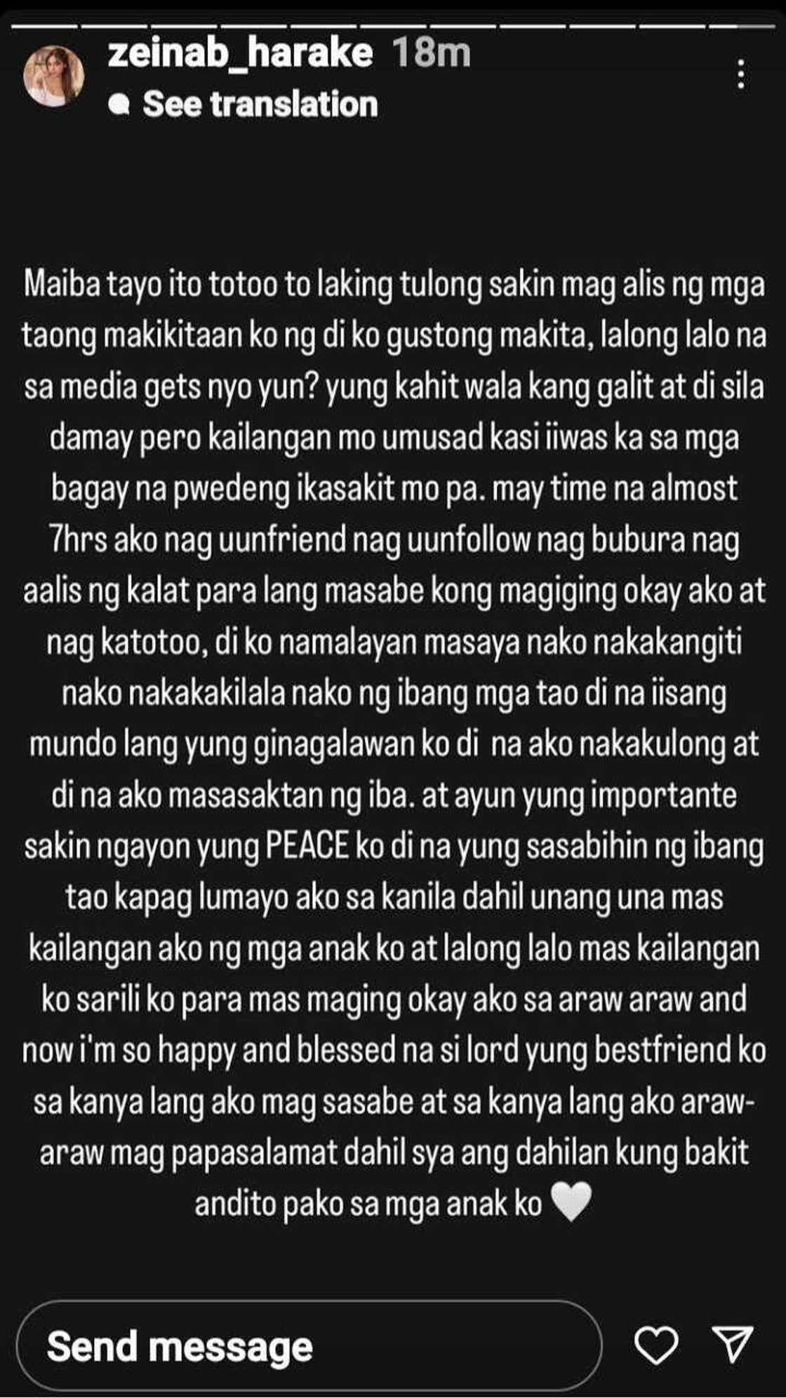 Zeinab Harake matapos nag-unfriend at mag-unfollow: “Laking tulong sa'kin” Zeinab Harake matapos nag-unfriend at mag-unfollow: “Laking tulong sa'kin”