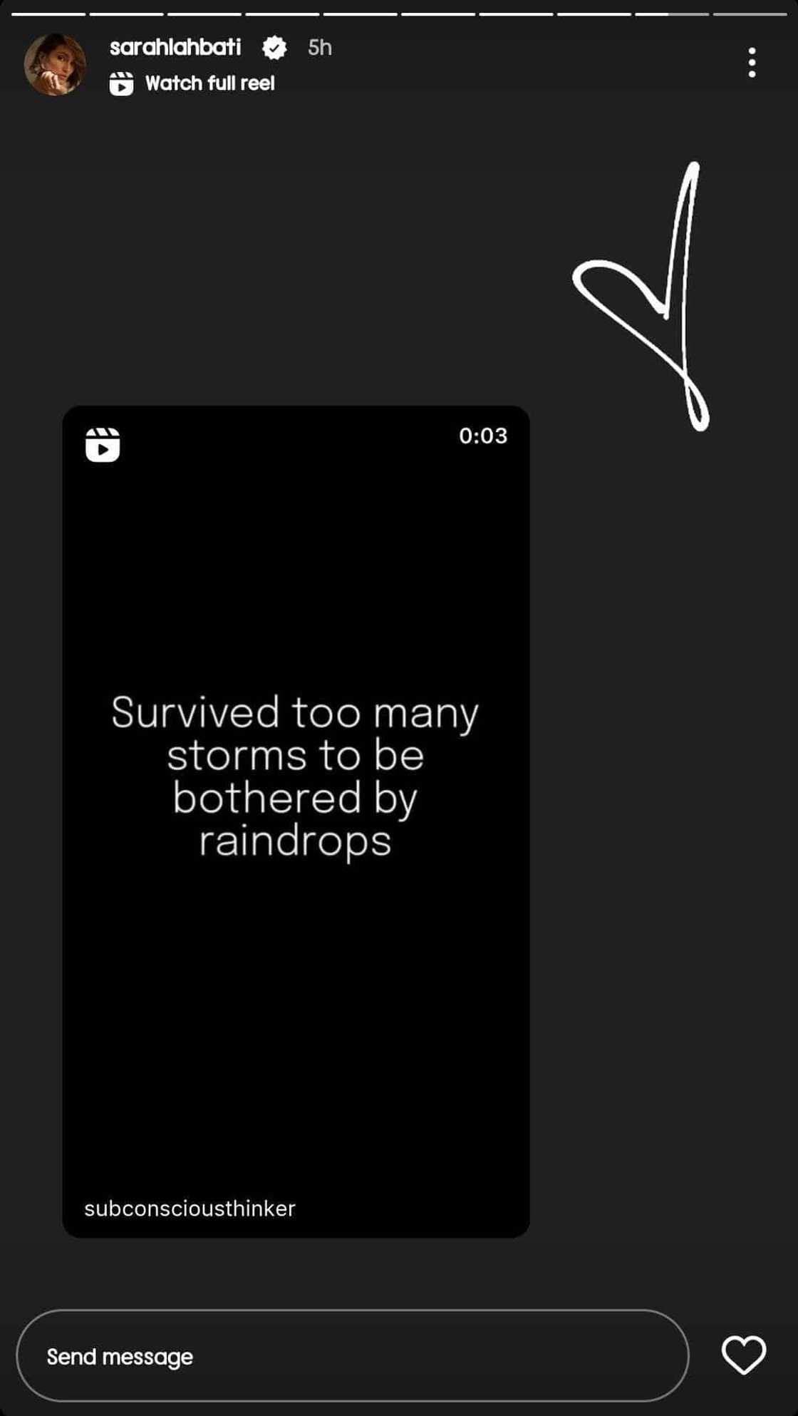 Sarah Lahbati reposts quote card about "surviving too many storms" Sarah Lahbati reposts quote card about "surviving too many storms"