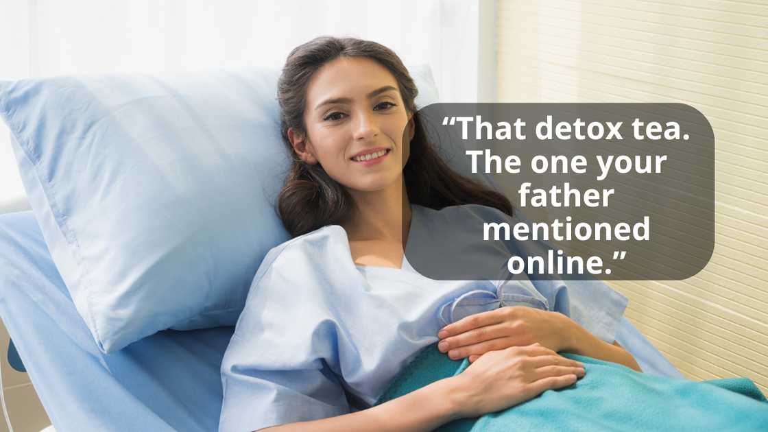 A young female patient talking while laying down on the bed A young female patient talking while laying down on the bed