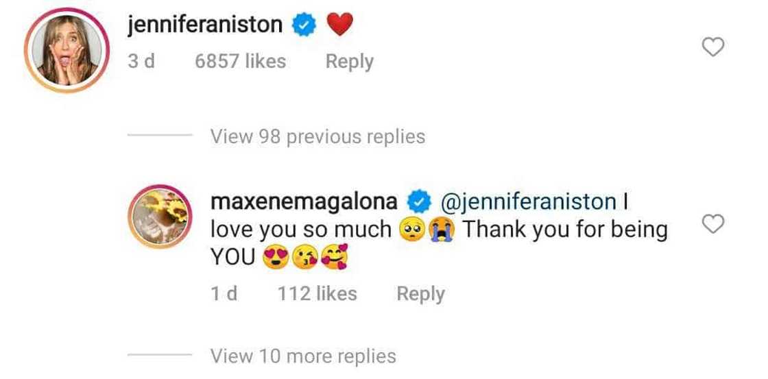 Maxene Magalona's gushes over Jennifer Aniston comment on her IG post