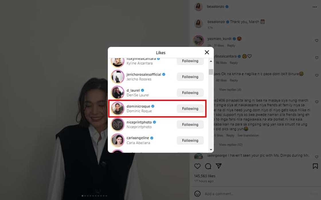 Dominic Roque, pinusuan ang Instagram post ni Bea Alonzo Dominic Roque, pinusuan ang Instagram post ni Bea Alonzo