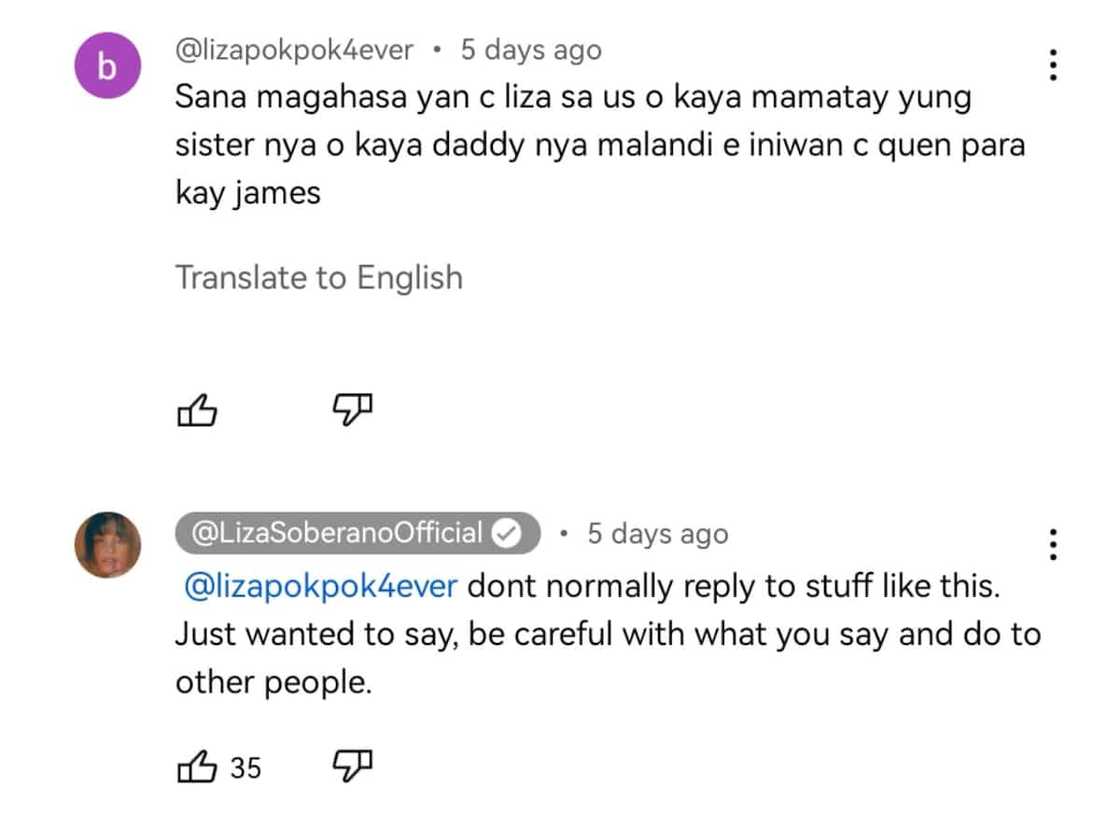 Liza Soberano, binalaan ang basher na nag-wish may masamang mangyari sa pamilya ng aktres