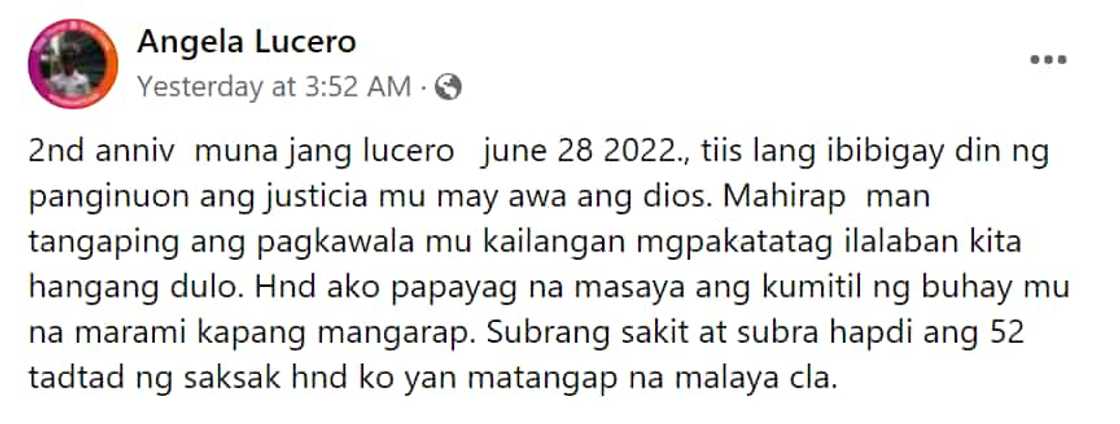 Ina ni Jang Lucero, ginunita ang ikalawang taon ng pagkamatay ng anak Ina ni Jang Lucero, ginunita ang ikalawang taon ng pagkamatay ng anak