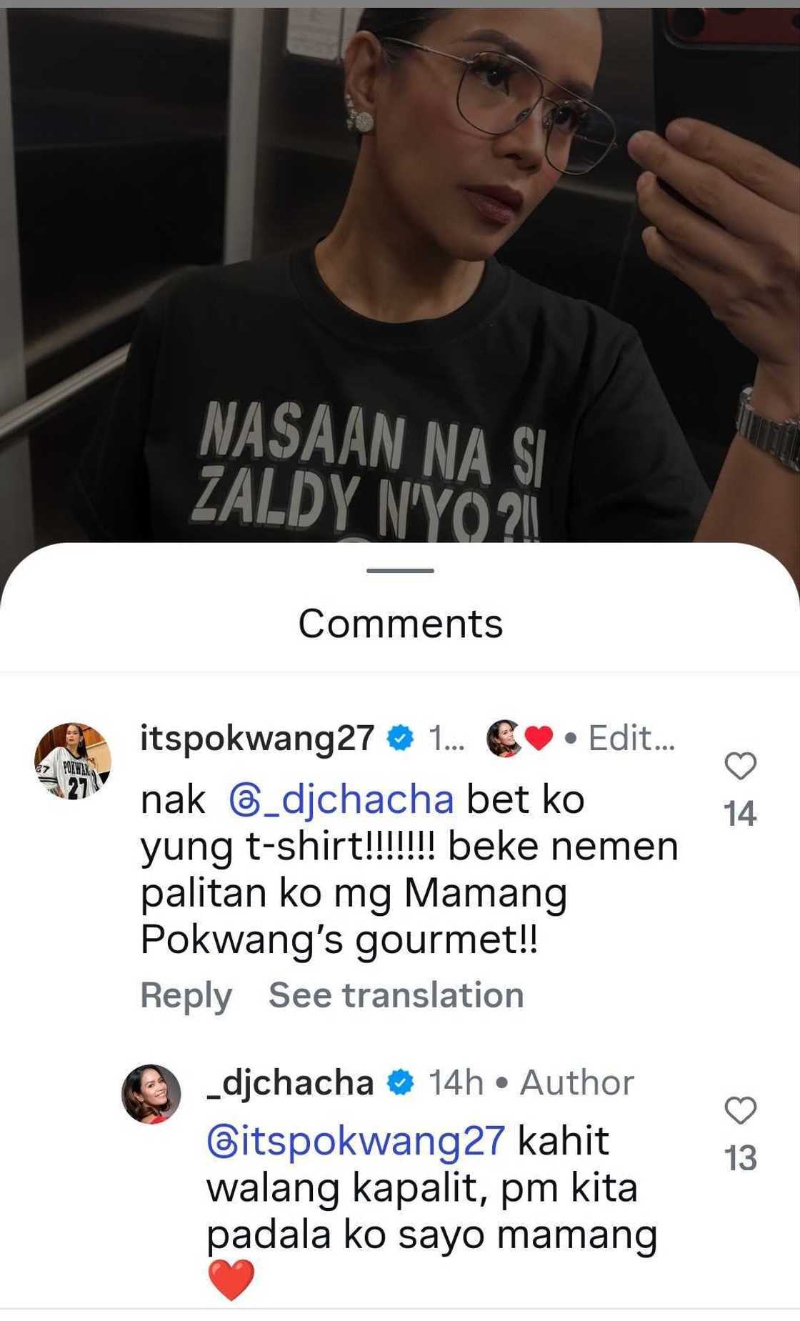 Pokwang, napa-react sa statement shirt ni DJ Chacha; agaw-pansin din ang caption ni DJ Chacha