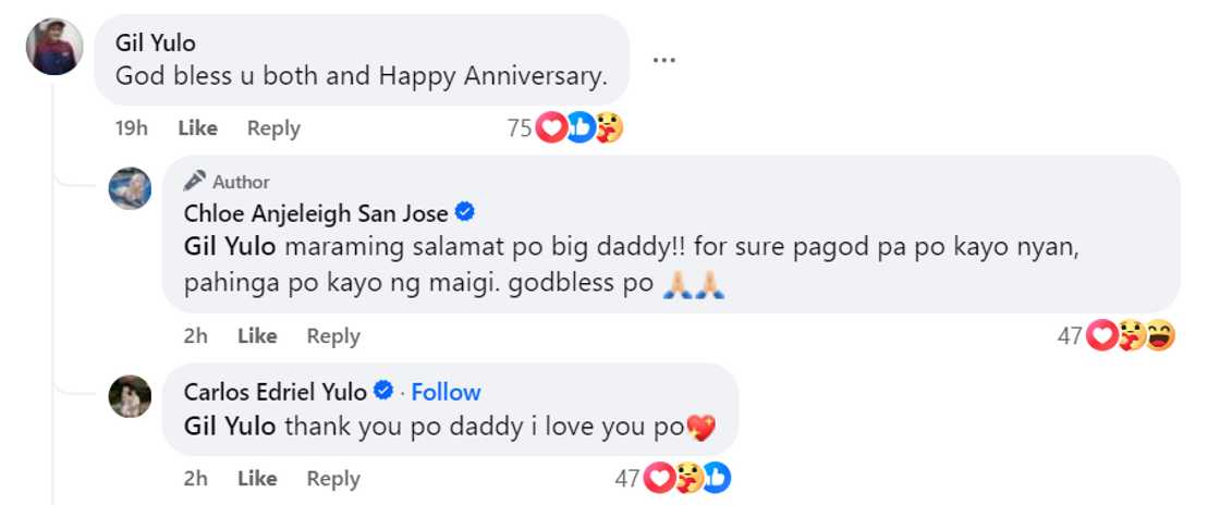 Carlos Yulo at Chloe San Jose, nag-reply sa greeting sa kanila ng lolo ni Caloy