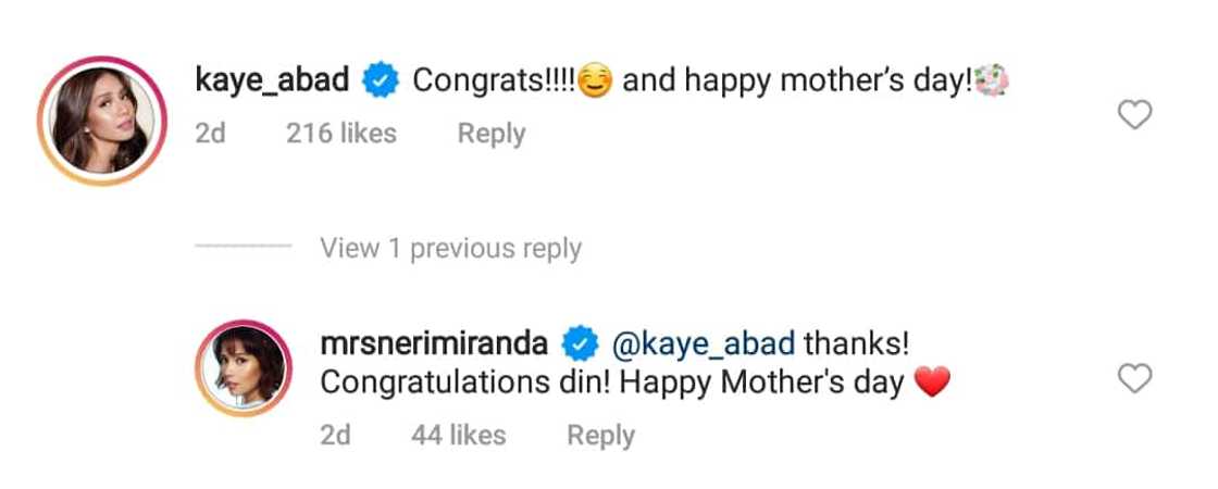 Kaye Abad and Neri Naig exchanged greetings and congratulatory messages on social media Kaye Abad and Neri Naig exchanged greetings and congratulatory messages on social media