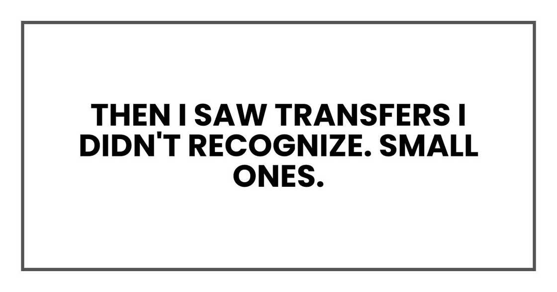 Then I saw transfers I didn't recognize. Small ones. Then I saw transfers I didn't recognize. Small ones.