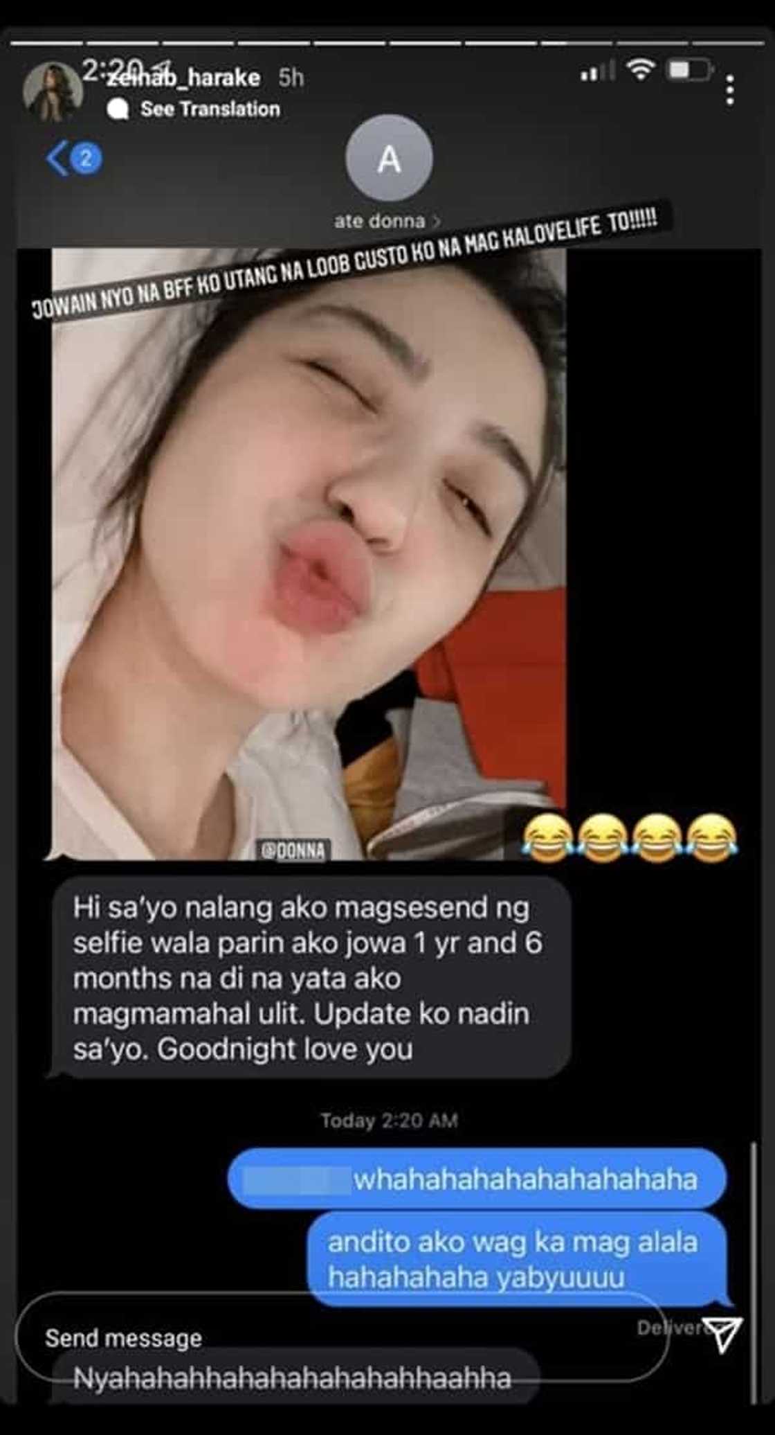 Zeinab Harake, nanawagan sa mga netizens dahil sa selfie at message ni Donnalyn Bartolome