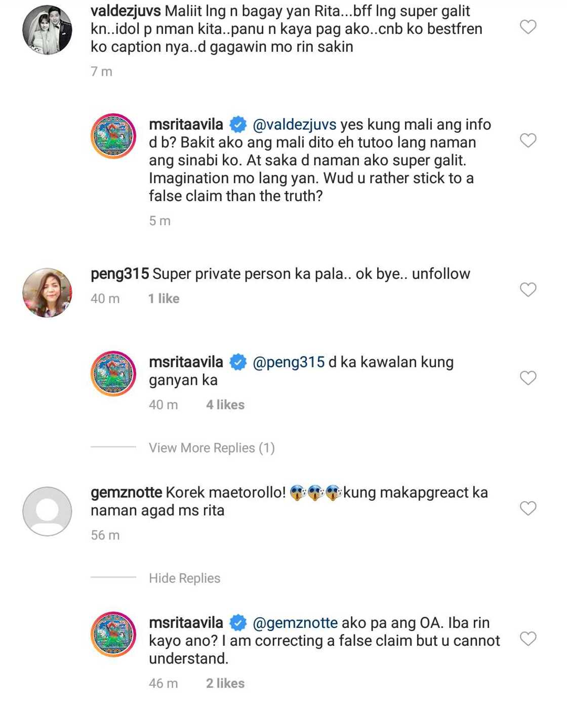 Rita Avila has heated argument with netizens after calling out person who claims to be her 'BFF' Rita Avila has heated argument with netizens after calling out person who claims to be her 'BFF'