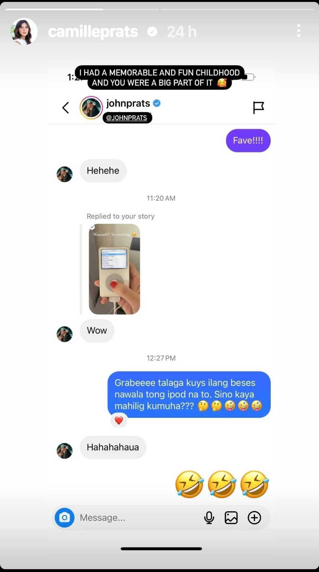 Camille Prats, ibinahagi ang nakakaaliw na convo nila ni John Prats ukol sa luma niyang iPod Camille Prats, ibinahagi ang nakakaaliw na convo nila ni John Prats ukol sa luma niyang iPod