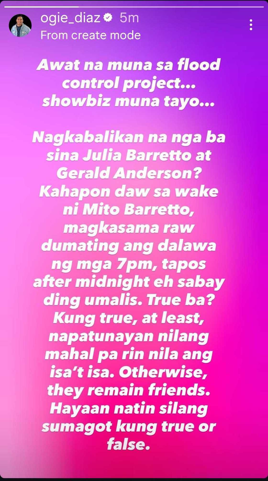 Ogie Diaz on new rumor about Julia Barretto, Gerald Anderson: “Nagkabalikan na nga ba” Ogie Diaz on new rumor about Julia Barretto, Gerald Anderson: “Nagkabalikan na nga ba”